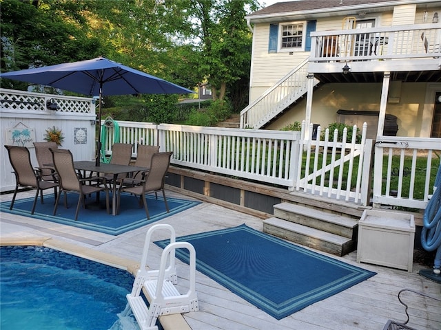 169 Orchard Dr, Brighton Twp, PA 15009 - view of pool with stairway, a wooden deck, and outdoor dining area