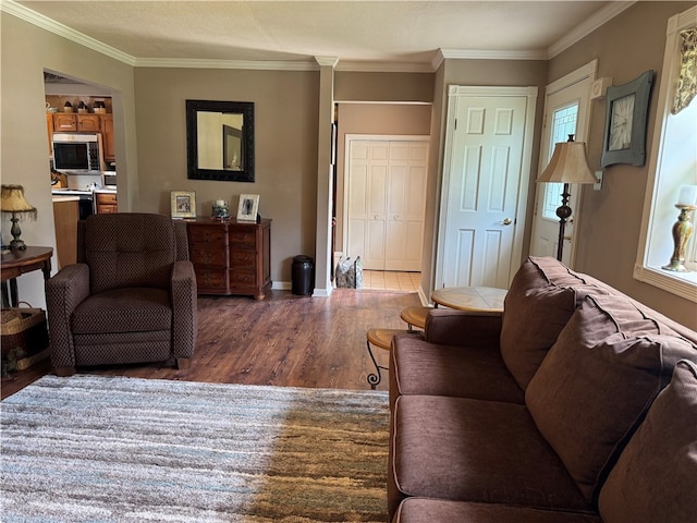 169 Orchard Dr, Brighton Twp, PA 15009 - living area featuring wood finished floors and crown molding