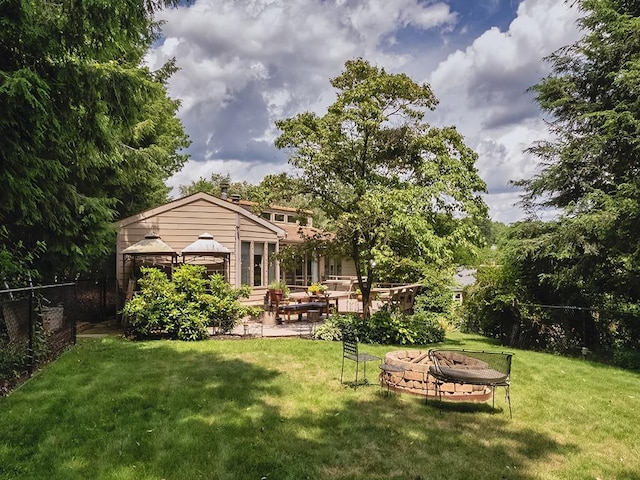 554 Rolling Green Dr, Bethel Park, PA 15102 - view of yard featuring an outdoor fire pit, a patio, and a gazebo