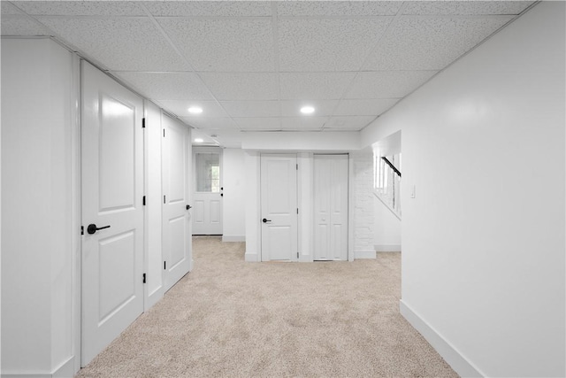 3246 Piedmont Ave, Dormont, PA 15216 - hall with carpet flooring, a paneled ceiling, recessed lighting, and stairway