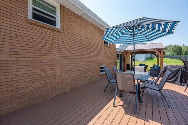 205 Eleanor Dr, Latrobe, PA 15650 - wooden deck with outdoor dining space, a gazebo, a yard, and grilling area