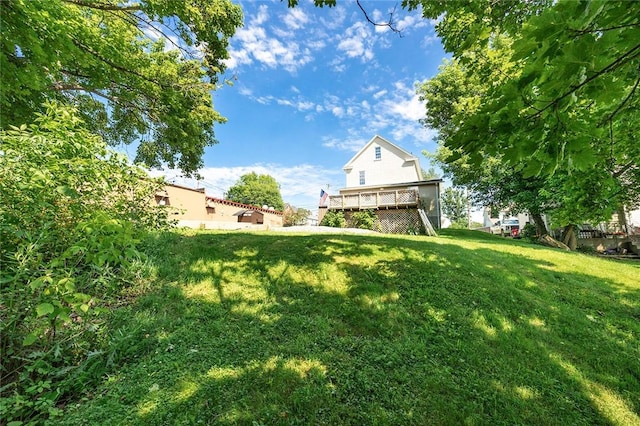 413 Spring St, Grove City Boro, PA 16127 - view of grassy yard featuring a wooden deck and stairway