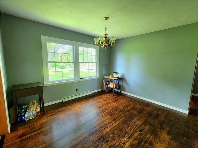 1426 S Darby Rd, Hermitage, PA 16148 - dining room featuring a baseboard radiator, a chandelier, and wood finished floors