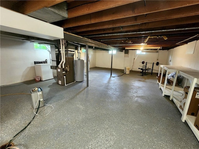 1426 S Darby Rd, Hermitage, PA 16148 - basement featuring washer / clothes dryer, water heater, and heating unit