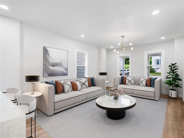 710 7th Ave, New Brighton, PA 15066 - living room with a chandelier, wood finished floors, and recessed lighting