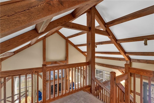 2161/2 Robin Hood Dr, Irwin, PA 15642 - hallway with healthy amount of natural light, an upstairs landing, vaulted ceiling, and carpet floors