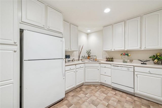 6092 Triple Crown Cir, Hempfield Twp, PA 15601 - kitchen featuring white appliances, white cabinetry, light countertops, and recessed lighting