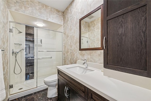 6092 Triple Crown Cir, Hempfield Twp, PA 15601 - full bathroom with marble finish floors, vanity, and a stall shower