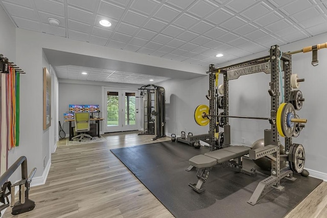 642 Water View Dr, Cranberry Twp, PA 16066 - workout room featuring recessed lighting, wood finished floors, and french doors