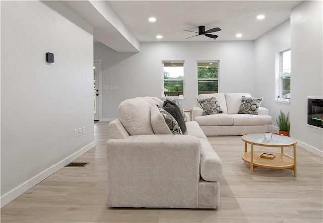 226 Main Street Ext, Callery Boro, PA 16024 - living area with plenty of natural light, light wood-type flooring, recessed lighting, and ceiling fan
