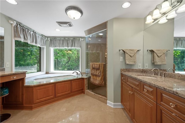 2590 Wildwood Rd, Hampton, PA 15101 - bathroom with a stall shower, vanity, plenty of natural light, and a bath
