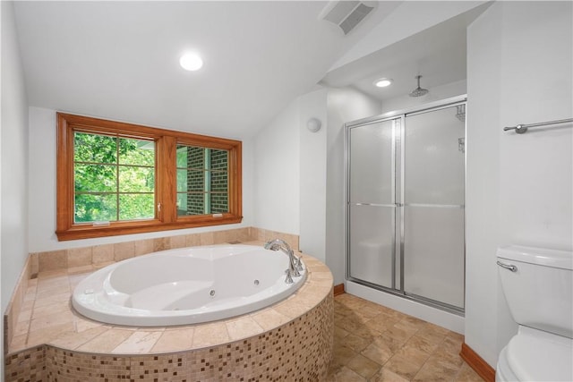 2590 Wildwood Rd, Hampton, PA 15101 - full bath with a stall shower, a tub with jets, vaulted ceiling, and recessed lighting