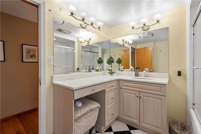 2590 Wildwood Rd, Hampton, PA 15101 - full bathroom with vanity, a shower with door, and wood finished floors