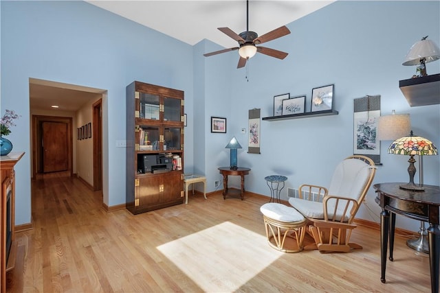 2590 Wildwood Rd, Hampton, PA 15101 - living area featuring a high ceiling, light wood-type flooring, and ceiling fan