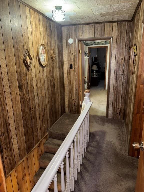 33 Spruce St, Natrona, PA 15065 - stairs featuring wood walls and carpet floors