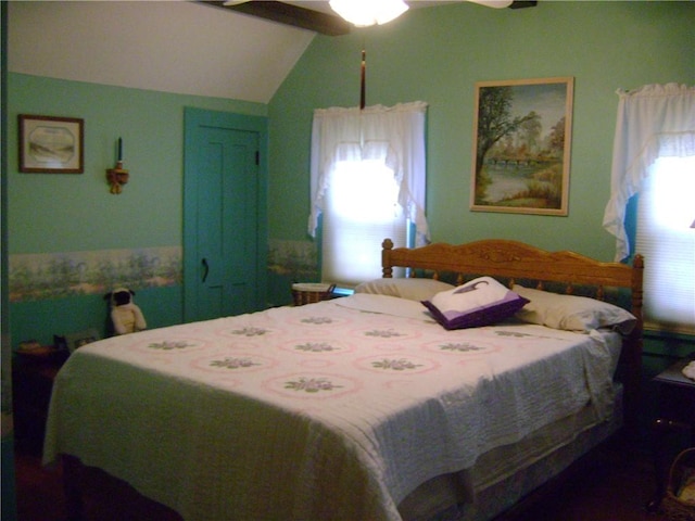 404 Scipio, Jamestown, PA 16134 - bedroom with vaulted ceiling and a ceiling fan