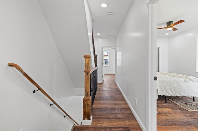 211 Taylor St, Bloomfield, PA 15224 - hall featuring an upstairs landing, wood finished floors, and recessed lighting