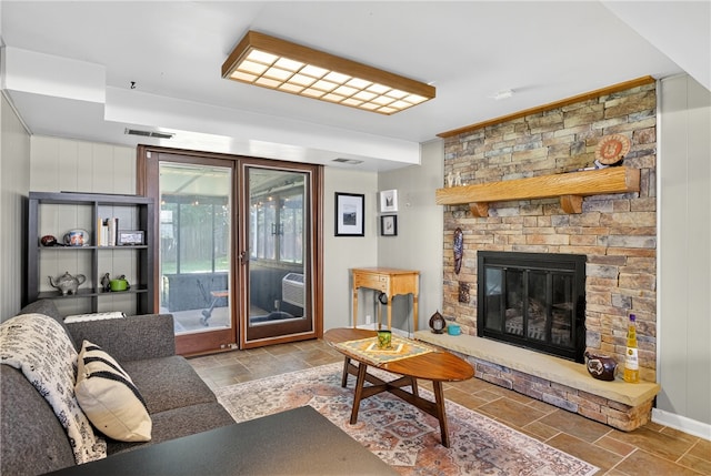 1171 La Salle Rd, Monroeville, PA 15146 - living room with stone tile floors and a fireplace