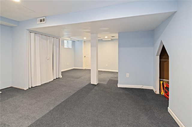 2072 Dartmore St, Overbrook, PA 15210 - below grade area featuring dark colored carpet and baseboards