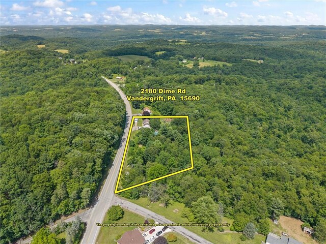 2180 Dime Rd, Bethel Twp, PA 15690 - aerial view of property's location featuring a heavily wooded area and property boundaries highlighted
