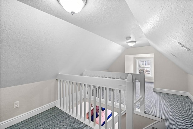 312 Edith St, Mt Washington, PA 15211 - bedroom with a textured ceiling, carpet flooring, and vaulted ceiling