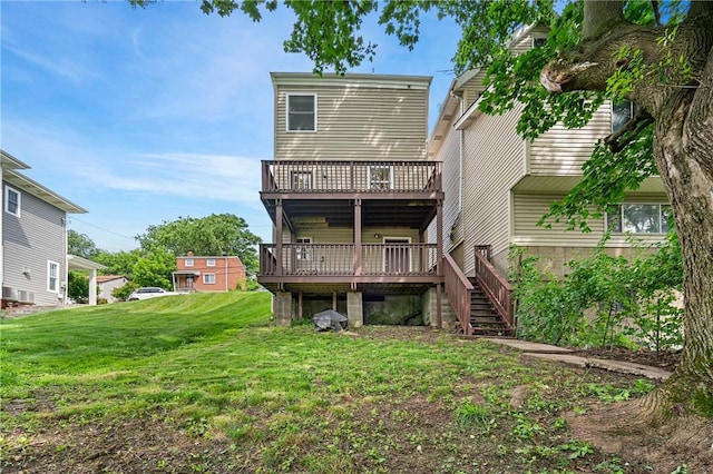 312 Edith St, Mt Washington, PA 15211 - rear view of property with a wooden deck, a lawn, and stairs