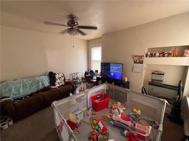 26 Carrick Ave, Carrick, PA 15210 - carpeted living area with a ceiling fan
