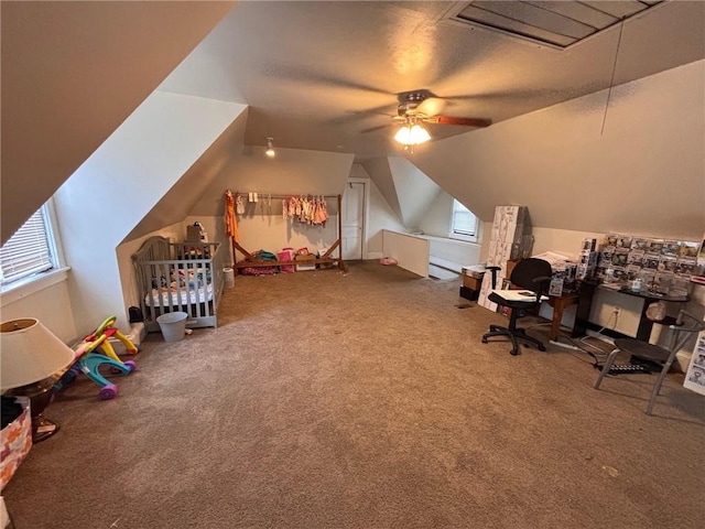 26 Carrick Ave, Carrick, PA 15210 - game room with ceiling fan, carpet, plenty of natural light, and lofted ceiling