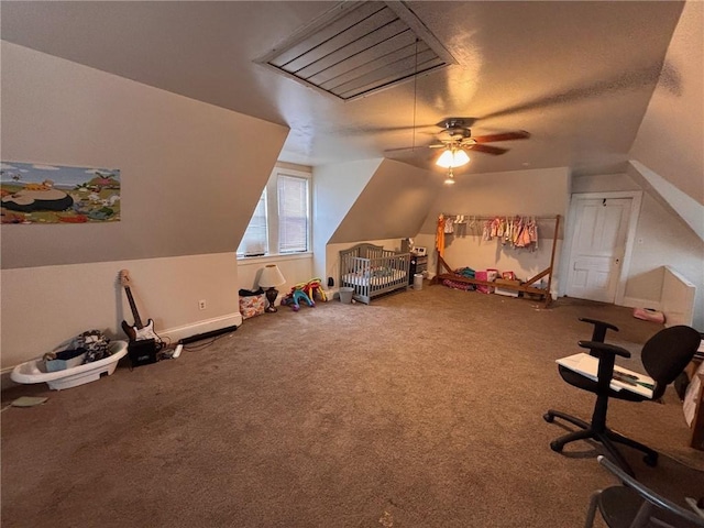 26 Carrick Ave, Carrick, PA 15210 - playroom with lofted ceiling, ceiling fan, and carpet flooring