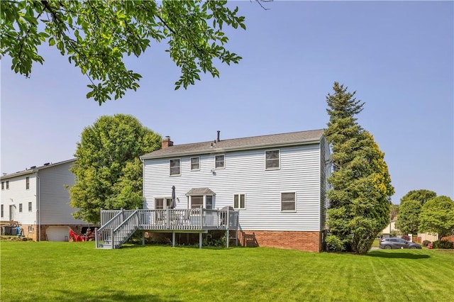 116 Rizzi Dr, Penn Twp Wml, PA 15642 - back of property featuring a chimney, stairs, a deck, and a yard