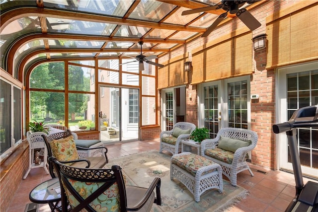 1648 Blackburn Heights Dr, Ohio Twp, PA 15143 - sunroom featuring a ceiling fan, french doors, lofted ceiling, and outdoor lounge area