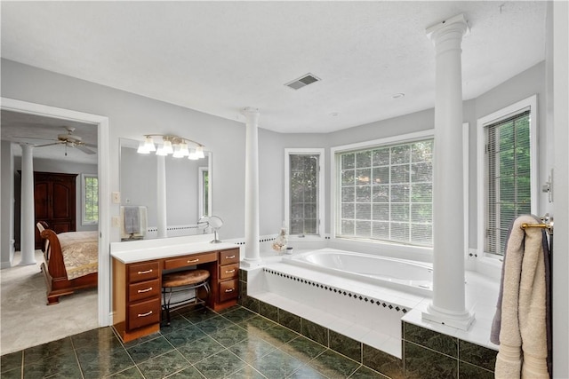 1648 Blackburn Heights Dr, Ohio Twp, PA 15143 - full bathroom with a bath, ornate columns, vanity, and plenty of natural light