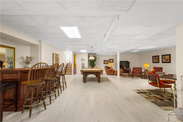1648 Blackburn Heights Dr, Ohio Twp, PA 15143 - rec room with a bar, billiards, wood finished floors, and a paneled ceiling
