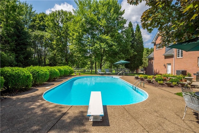 1648 Blackburn Heights Dr, Ohio Twp, PA 15143 - outdoor pool featuring a diving board, a patio, and view of wooded area