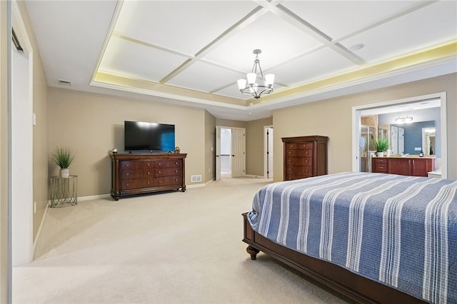 322 Dirkshire Ct, Adams Twp, PA 16046 - carpeted bedroom featuring coffered ceiling and a chandelier