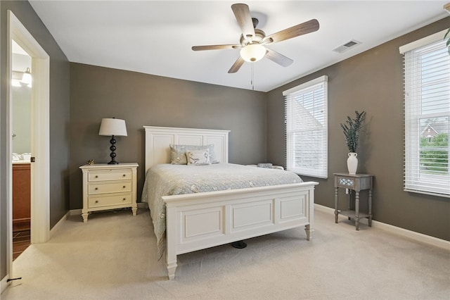 322 Dirkshire Ct, Adams Twp, PA 16046 - bedroom with light colored carpet, a ceiling fan, and ensuite bath