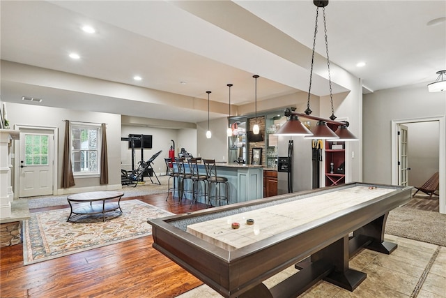 322 Dirkshire Ct, Adams Twp, PA 16046 - recreation room with wet bar, recessed lighting, and light wood-type flooring