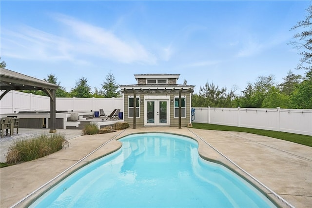 322 Dirkshire Ct, Adams Twp, PA 16046 - view of swimming pool featuring french doors, a fenced backyard, a patio area, and a pergola