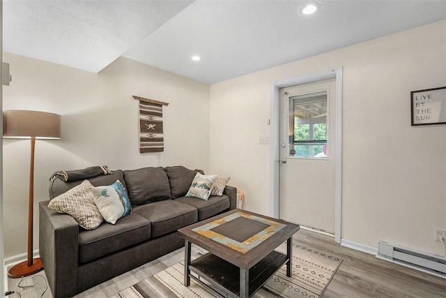 196 Oakbrook Cir, Banksville/Westwood, PA 15220 - living room with baseboard heating, light wood finished floors, and recessed lighting