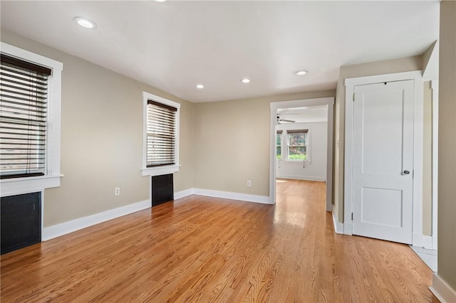 1216 Laclair Ave, Regent Square, PA 15218 - empty room featuring light wood-style floors, recessed lighting, and a ceiling fan