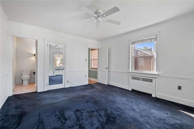 1216 Laclair Ave, Regent Square, PA 15218 - unfurnished bedroom with radiator, ornamental molding, carpet floors, ensuite bathroom, and ceiling fan