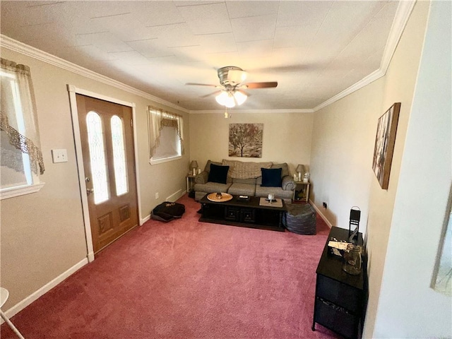3246 Old Mcclellandtown Rd, Pa, PA 15458 - living area featuring a ceiling fan, crown molding, and carpet floors