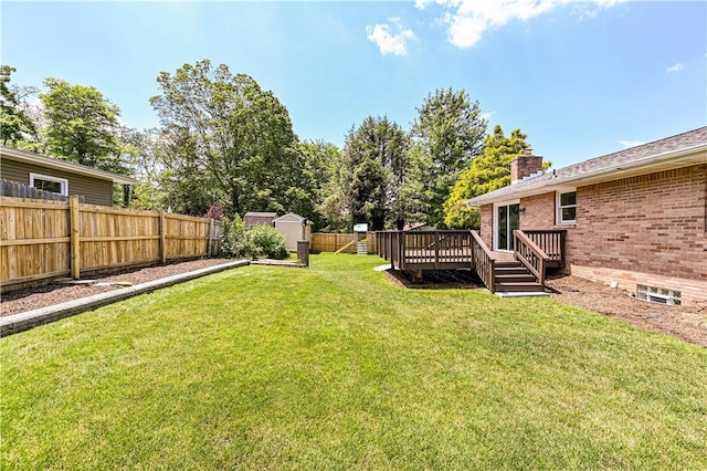 25 Nottingham Dr, Hempfield Twp, PA 15601 - fenced backyard featuring a deck and a shed