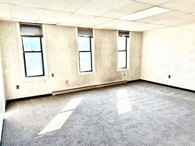 314-316 W Main St, Monongahela, PA 15063 - carpeted spare room with a baseboard radiator, a drop ceiling, and a textured wall