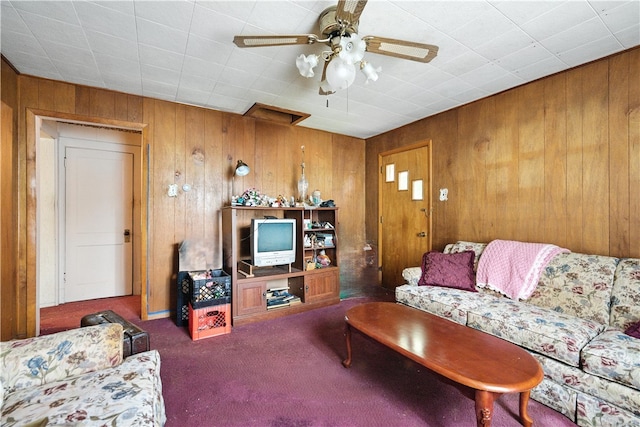 3114 30th St, Pulaski Twp Bea, PA 15066 - carpeted living area featuring wooden walls and a ceiling fan