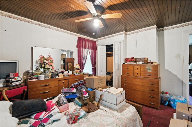 3114 30th St, Pulaski Twp Bea, PA 15066 - bedroom with carpet floors, wooden ceiling, ceiling fan, and a closet