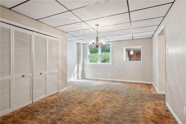 2617-2619 Spring Garden Ave, Spring Garden, PA 15212 - unfurnished dining area with carpet floors, a chandelier, and a drop ceiling