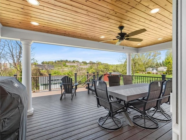 2707 Country Club Dr, Robinson Twp, PA 15205 - wooden deck featuring outdoor dining space, ceiling fan, and grilling area