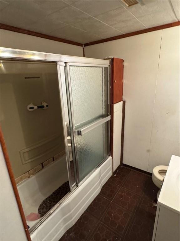 3238 Hardie Way, Oakland, PA 15213 - bathroom with vanity, ornamental molding, and enclosed tub / shower combo