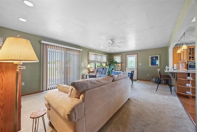 367 Crescent Dr, Canton Twp, PA 15301 - living area featuring a ceiling fan, light colored carpet, and recessed lighting
